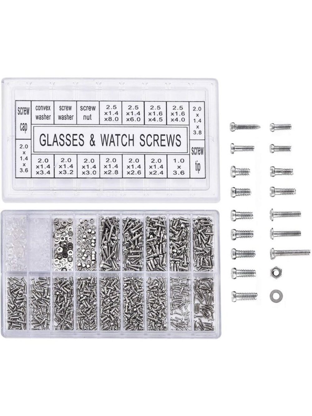 1000 Pcs Stainless Steel Glasses Repair Kit - Tiny Screws, Nuts & Washers for